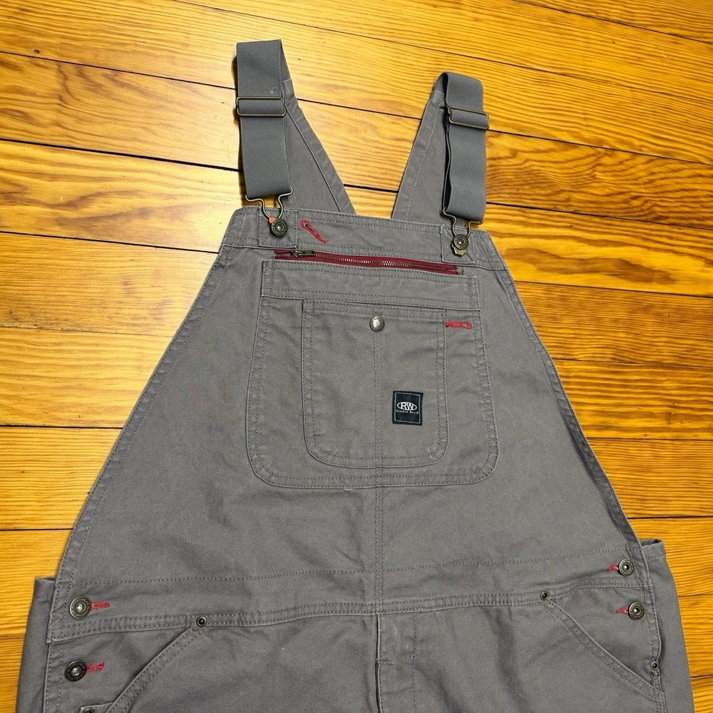 RW Rugged Wear XL Men's Double Knee Duck Canvas Bib Overall Gray Relaxed Fit - Picture 2 of 9